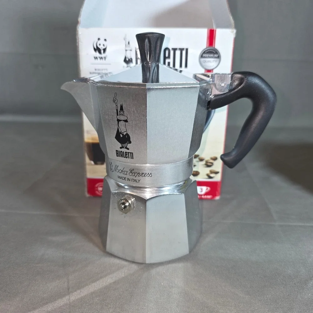 Bialetti Moka Express 3 Cup Stovetop Espresso Maker Silver Aluminum Italy